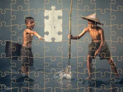 Žaidimas Children Fishing Teamwork Jigsaw internete