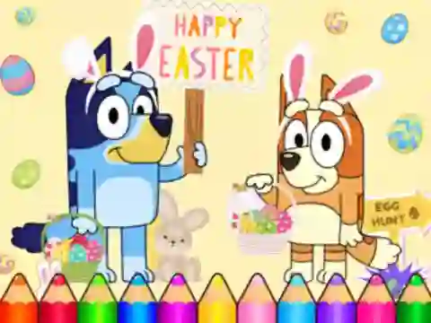 Žaidimas Coloring Book: Bluey Happy Easter internete