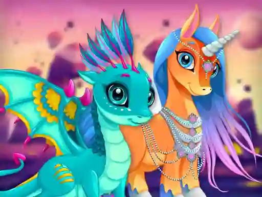 Žaidimas Cute Unicorns And Dragons Puzzle internete
