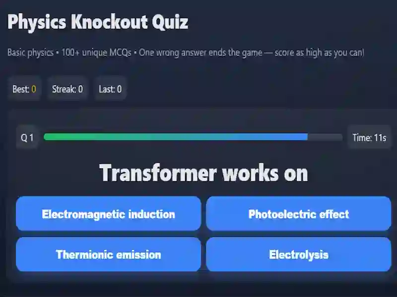 Žaidimas Physics knowledge quiz internete