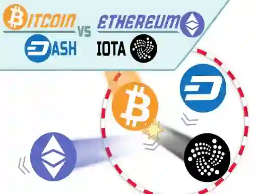 Žaidimas Bitcoin vs Ethereum Dash Iota internete